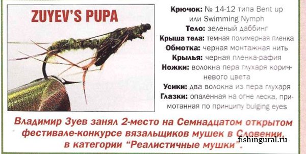 Мухи на хариуса хариус Zuyev's pupa и Hydropsycbe Nymph